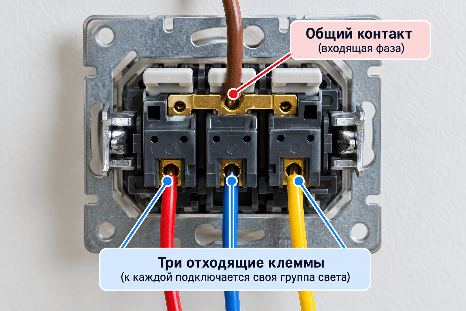 задняя сторона тройного выключателя