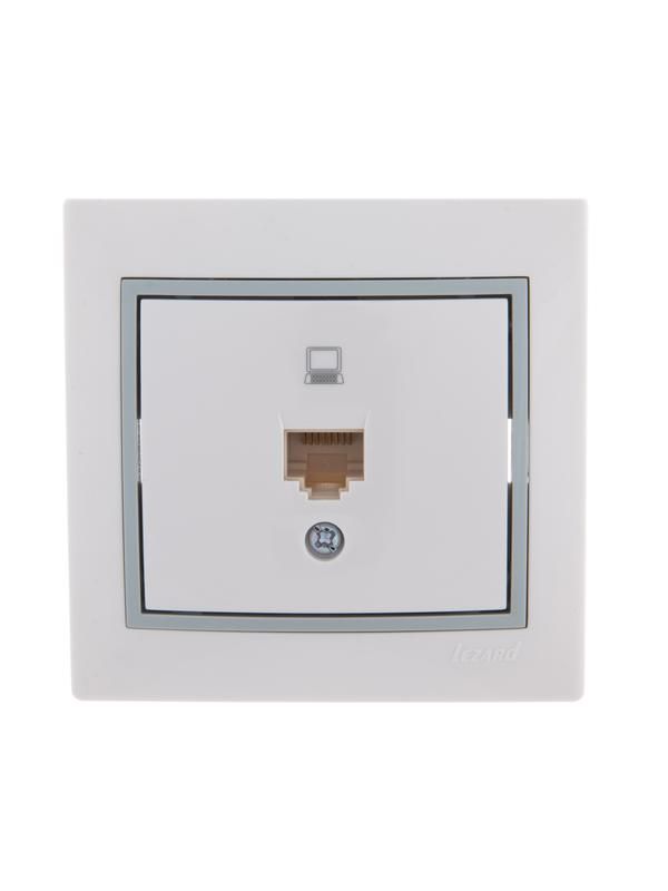 розетка компьютерная 1-м сп mira rj45 бел./сер. lezard 701-0215-139 от магазина Штепсель и батарейка.