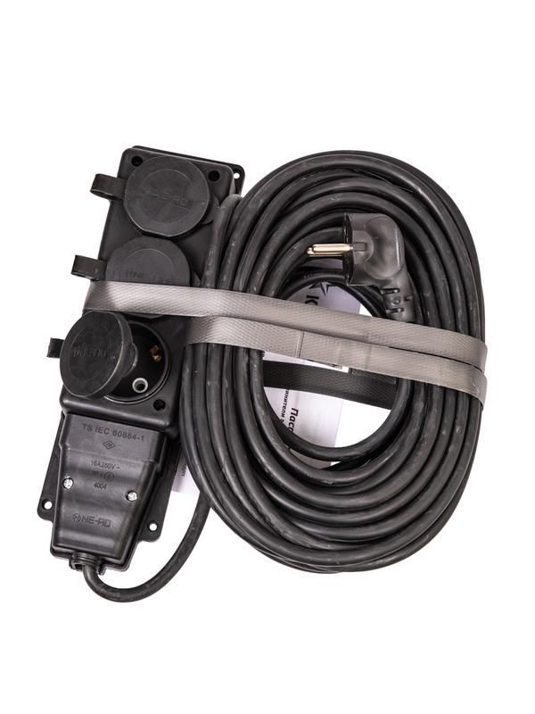 удлинитель на каучуковой колодке 3х15м 16а ip44 250в 4квт каучук кг 3х2.5 черн. ухз16 россия космос yksm15m-3g(16a)kg-b от магазина Штепсель и батарейка.