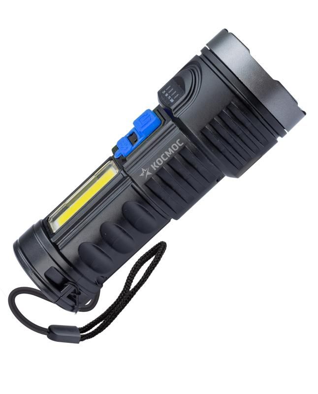 фонарь аккумуляторный ручной led 3вт + cob 3вт аккум. li-ion 18650 1.2а.ч индикатор usb-шнур abs-пластик космос kos115lit от магазина Штепсель и батарейка.