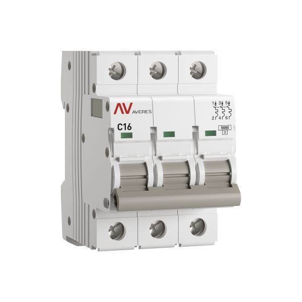 выключатель автоматический модульный 3п c 16а 10ка av-10 averes ekf mcb10-3-16c-av от магазина Штепсель и батарейка.