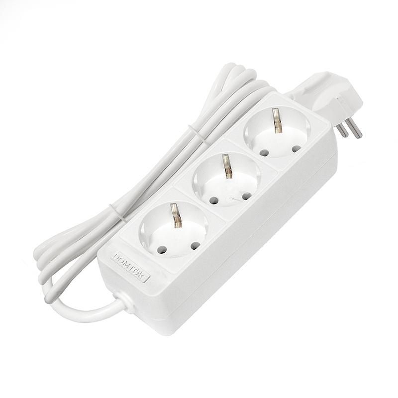 удлинитель 3х3м с заземл. 10а ip20 2.2квт пвс 3х0.75 бел. domtok 2375 от магазина Штепсель и батарейка.