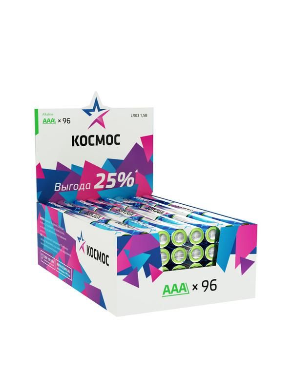 элемент питания алкалиновый aaa/lr03 (уп.96шт) космос koclr03_96box от магазина Штепсель и батарейка.