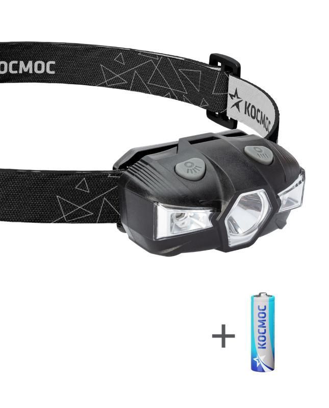 фонарь налобный 1вт led+красн. 1xaa (r6) корпус abs-пластик регулируемый эласт. ремешок космос koc517b от магазина Штепсель и батарейка.