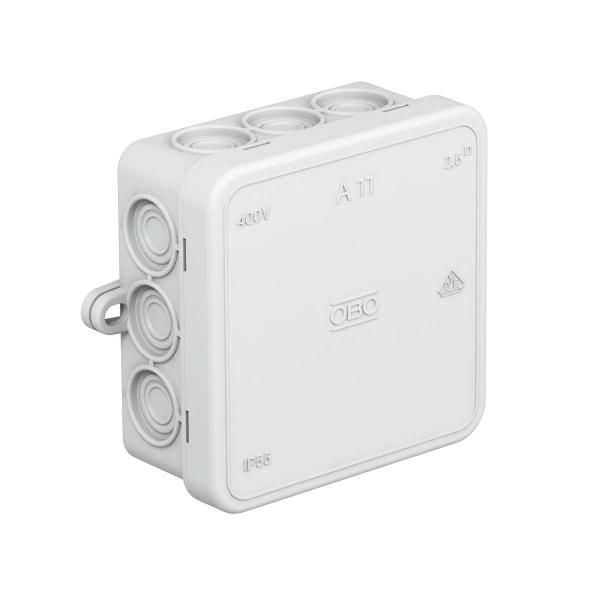 коробка распределительная 85х85х40мм ip55 a11 12 кабельн. вводов свет. сер. obo 2000342 от магазина Штепсель и батарейка.