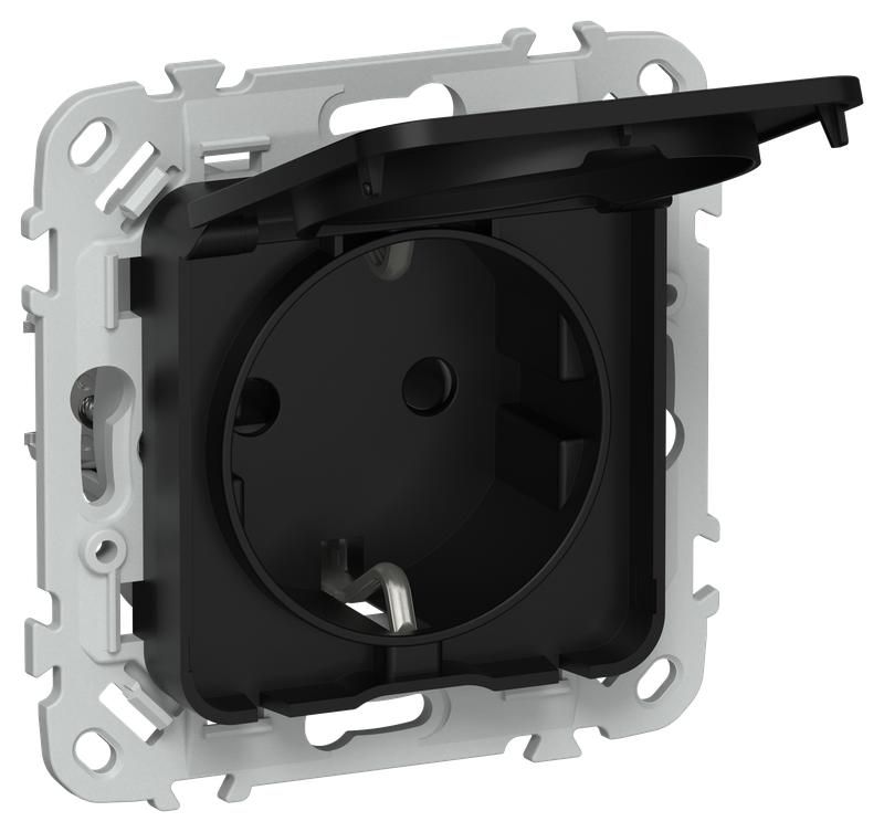 розетка сп flite рсшкр11-1-44-флч 16а ip44 с заземл. с защ. шторками и крышкой безвинтовое крепление механизм черн. iek fi-r16-16-1-44-k02 от магазина Штепсель и батарейка.