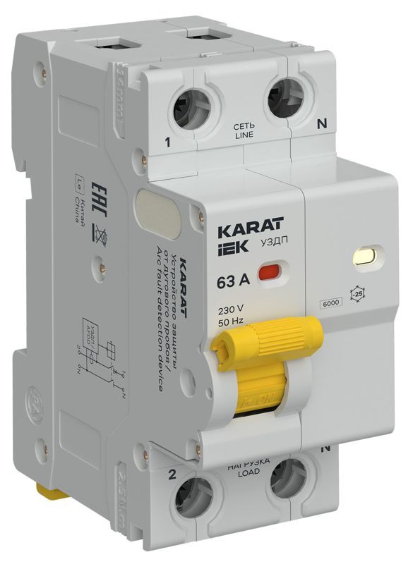 устройство защиты от дугового пробоя (уздп) 1p+n 63а karat iek ka-dp10-1-063 от магазина Штепсель и батарейка.