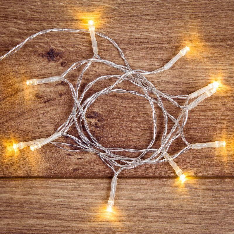 гирлянда светодиодная универсальная 1.2м 10led тепл. бел. 0.1вт ip20 провод пвх прозр. элементы питания 2хaa (не в компл.) neon-night 303-073 от магазина Штепсель и батарейка.