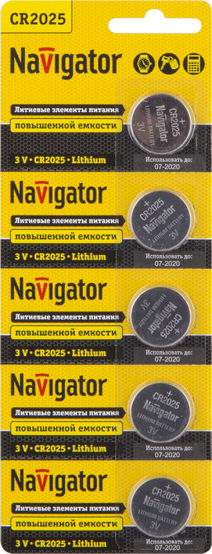элемент питания литиевый cr2025 94 764 nbt-cr2025-bp5 (блист.5шт) navigator 94764 от магазина Штепсель и батарейка.