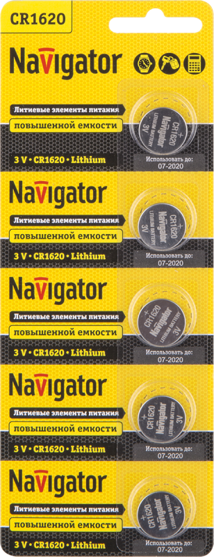 элемент питания литиевый cr1620 94 780 nbt-cr1620-bp5 (блист.5шт) navigator 94780 от магазина Штепсель и батарейка.