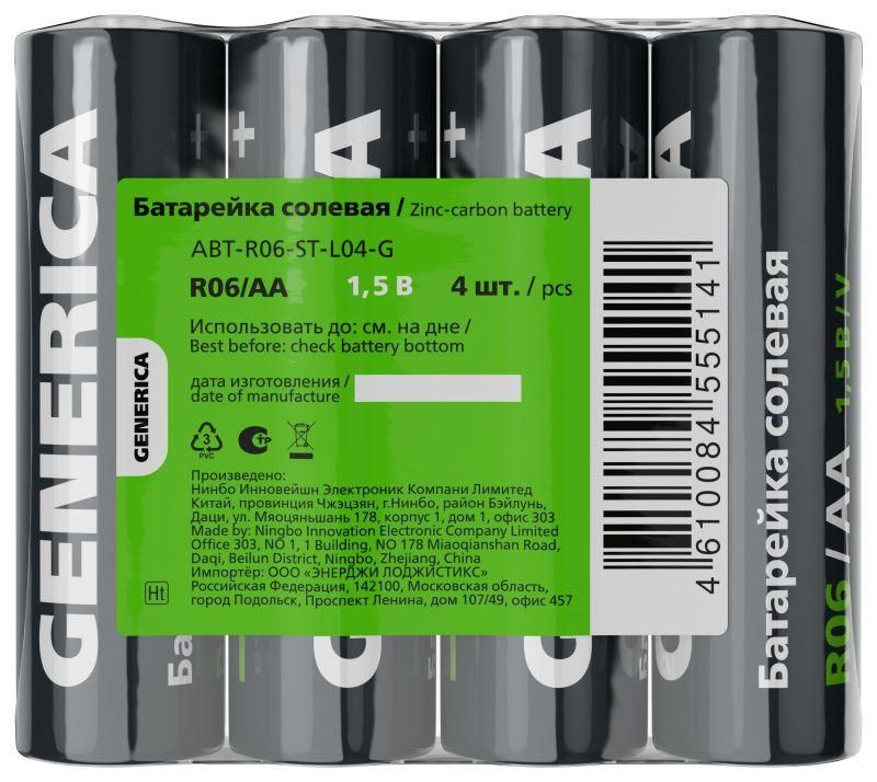 элемент питания солевой aa/r6 пленка (уп.4шт) generica abt-r06-st-l04-g от магазина Штепсель и батарейка.