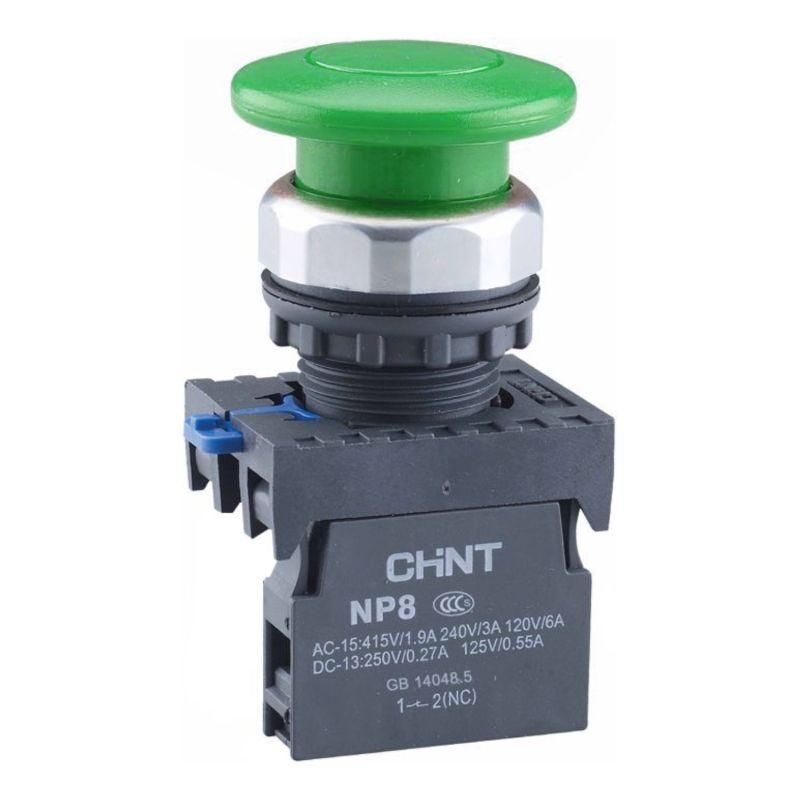 кнопка "грибок" np8-11m/13 d40мм 1но+1нз ip65 с самовозвратом зел. (r) chint 667264 от магазина Штепсель и батарейка.