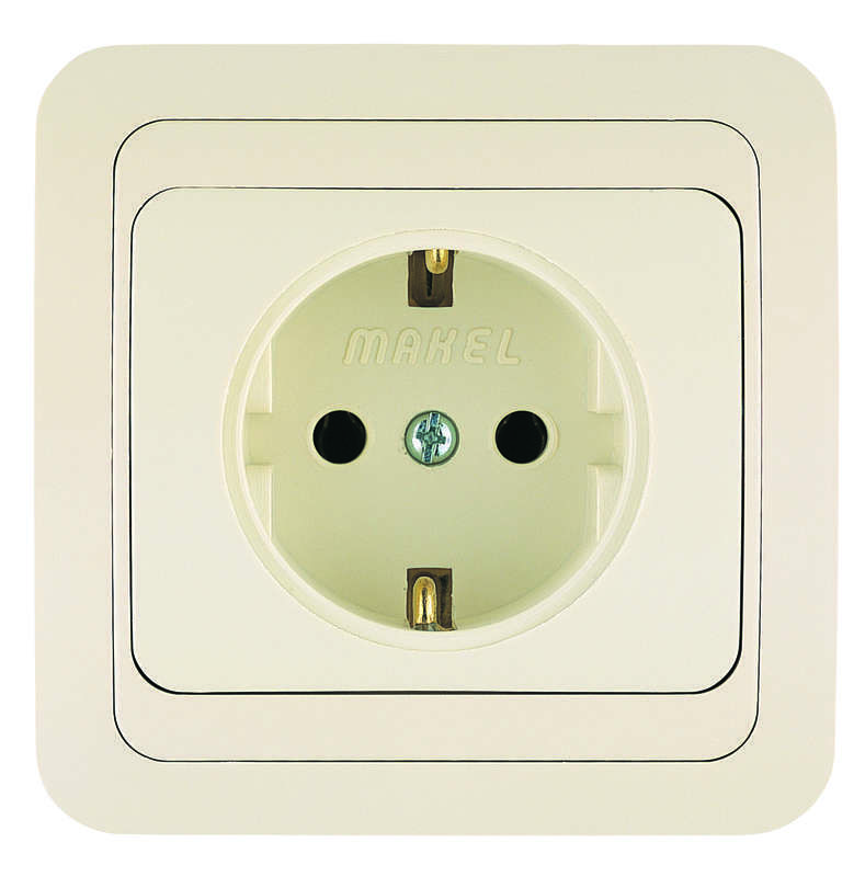 розетка 1-м сп mimoza 16а ip20 с заземл. керамика крем./крем. makel 25008 от магазина Штепсель и батарейка.