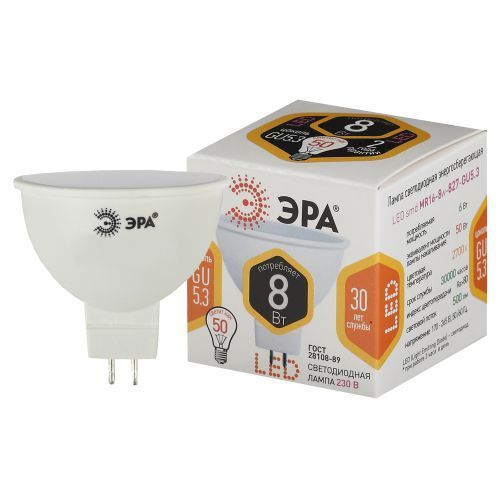 лампа светодиодная std led mr16-8w-827-gu5.3 gu5.3 8вт софит тепл. бел. эра б0057002 от магазина Штепсель и батарейка.