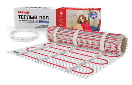 комплект "теплый пол" (мат) двухжил. 1650вт 0.5х22м 11кв.м classic rnx-11-1650 с экраном rexant от магазина Штепсель и батарейка.