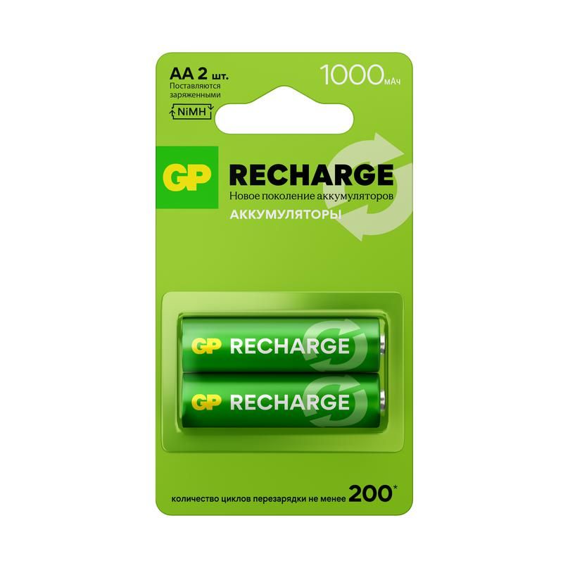 аккумулятор aa/hr6 recharge 1.2в 1000ма.ч 100aahcv-2crsbc2 16/96 (блист.2шт) gp 20252 от магазина Штепсель и батарейка.