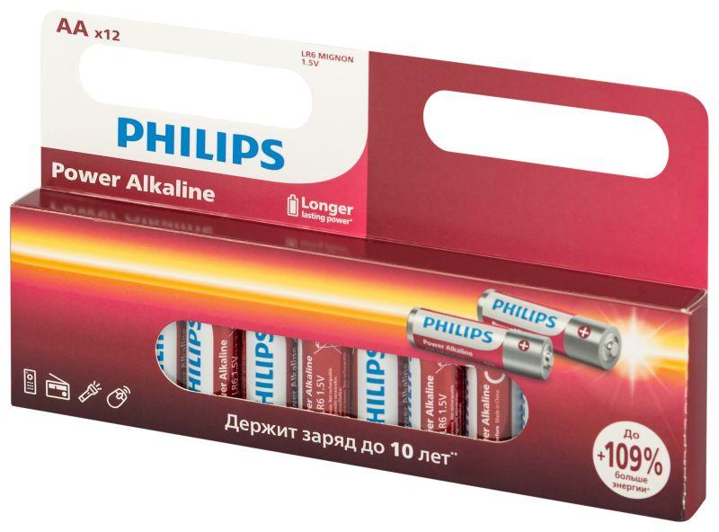 элемент питания алкалиновый aa/lr6 1.5в power (блист. 12шт) philips б0064661 от магазина Штепсель и батарейка.