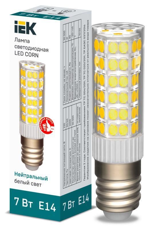 лампа светодиодная corn 7вт капсульная 4000к нейтр. бел. e14 230в керамика iek lle-corn-7-230-40-e14 от магазина Штепсель и батарейка.