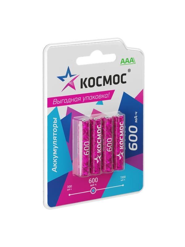 аккумулятор aaa/r03 600ма.ч ni-mn bp-4 (блист.4шт) космос kocr03nimh600mah4bl от магазина Штепсель и батарейка.