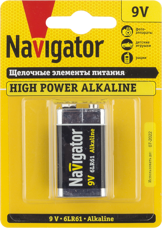 элемент питания алкалиновый "крона" 6lr61 94 756 nbt-ne-6lr61-bp1 (блист.1шт) navigator 94756 от магазина Штепсель и батарейка.