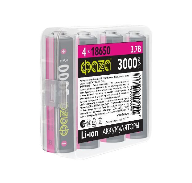 аккумулятор 18650 3.7в li-ion 3000ма.ч без платы защиты pb-4 (уп.4шт) фаzа 5059863 от магазина Штепсель и батарейка.