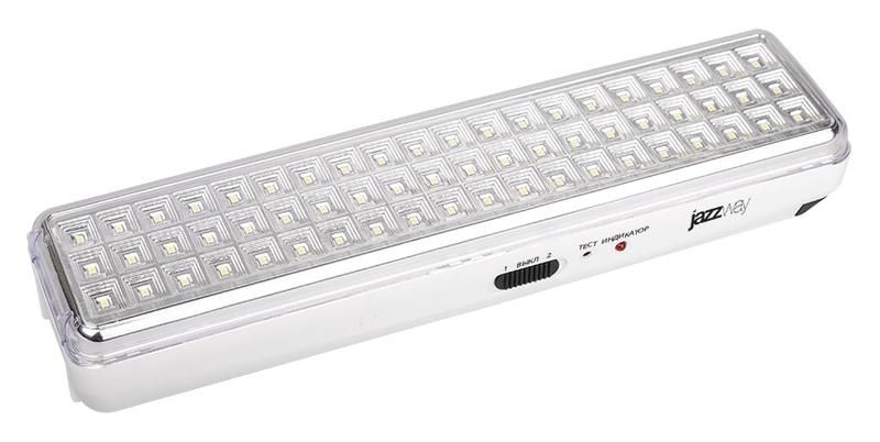 фонарь-светильник аккумуляторный accu9-l60-wh аварийный 60smd яркий 300лм 2ч/эконом 90лм 6ч 220в аккум. li-ion 3.7в 2.4а.ч бел. jazzway 5024540 от магазина Штепсель и батарейка.