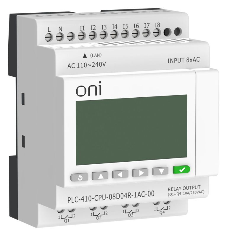модуль цпу плк 410 8 di 4 ro 220в ac с ethernet портом с экраном oni plc-410-cpu-08d04r-1ac-00 от магазина Штепсель и батарейка.