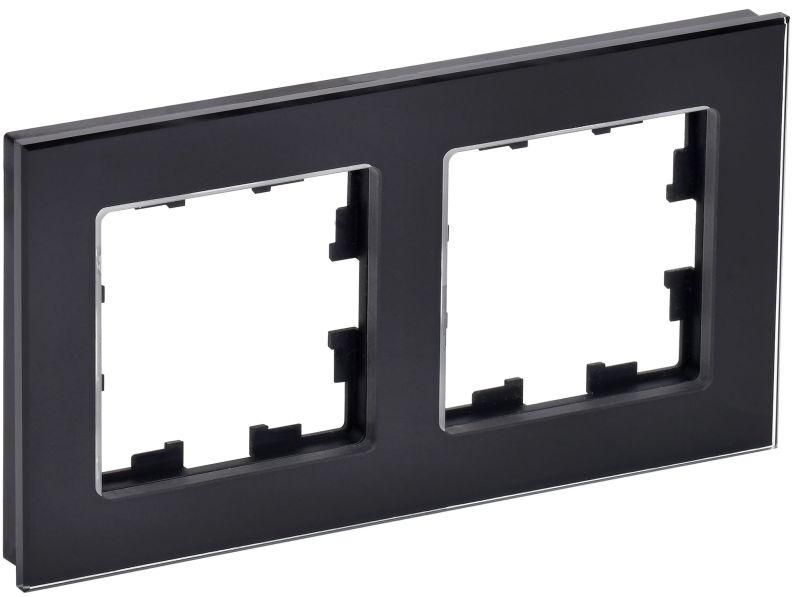 рамка 2-м brite ру-2-2-брч стекло черн. iek br-m22-g-k02 от магазина Штепсель и батарейка.