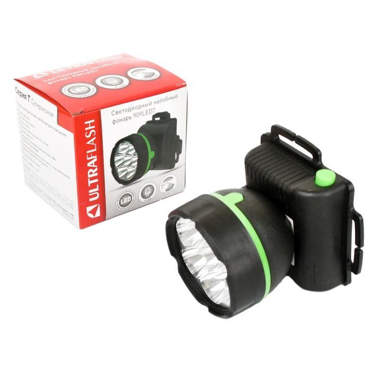 фонарь налобный 909led7 (7led 1 режим; 3хr6 черн.) ultraflash 11782 от магазина Штепсель и батарейка.