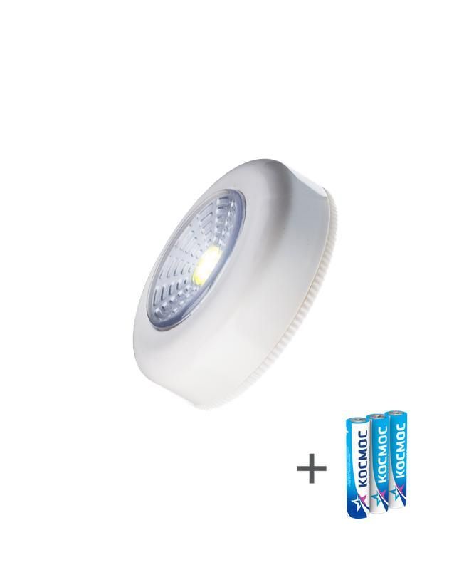 фонарь-подсветка 1вт cob led 3xaaa (r03) корпус abs-пластик бел. самокл. поверхность в комплекте двустор. скотч космос koc305b от магазина Штепсель и батарейка.