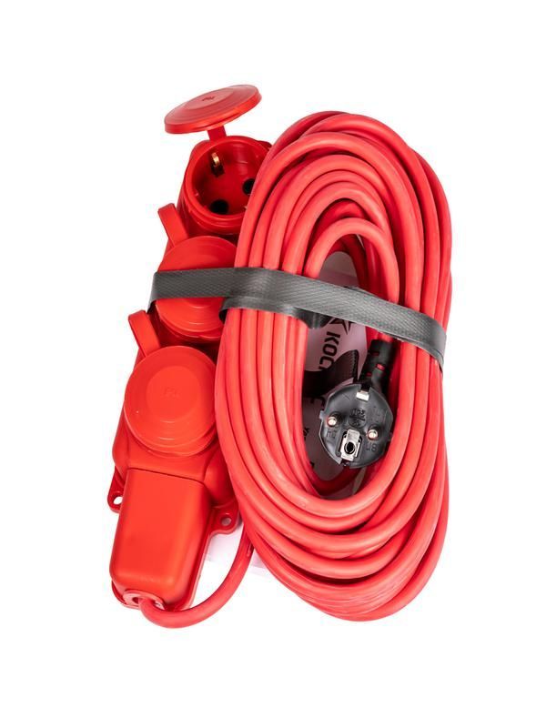 удлинитель на каучуковой колодке 3х10м 16а ip44 250в 4квт каучук кг 3х2.5 красн. ухз16 россия космос yksm10m-3g(16a)kg-r от магазина Штепсель и батарейка.