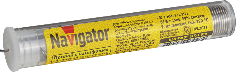 припой 93 097 nem-pos01-61k-1-f10 (пос-61; колба; 1мм; 10 г) navigator 93097 от магазина Штепсель и батарейка.