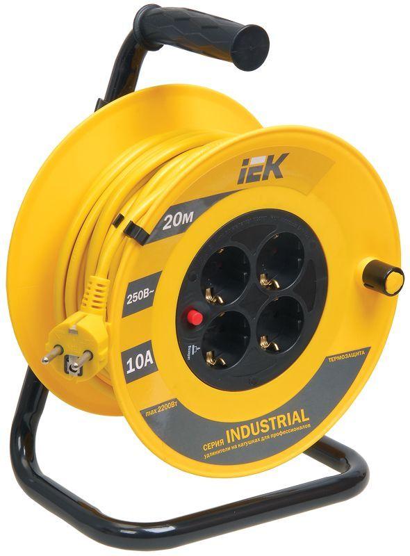 удлинитель на катушке 4х20м с заземл. 10а ip20 industrial ук20 3х1 термозащита iek wkp14-10-04-20 от магазина Штепсель и батарейка.