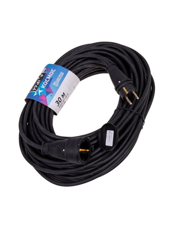 удлинитель-шнур 1х30м 16а ip44 250в 4квт черн. каучук кг 3х2.5 ухз16 россия космос yshksm30m-1g(16a)kg от магазина Штепсель и батарейка.