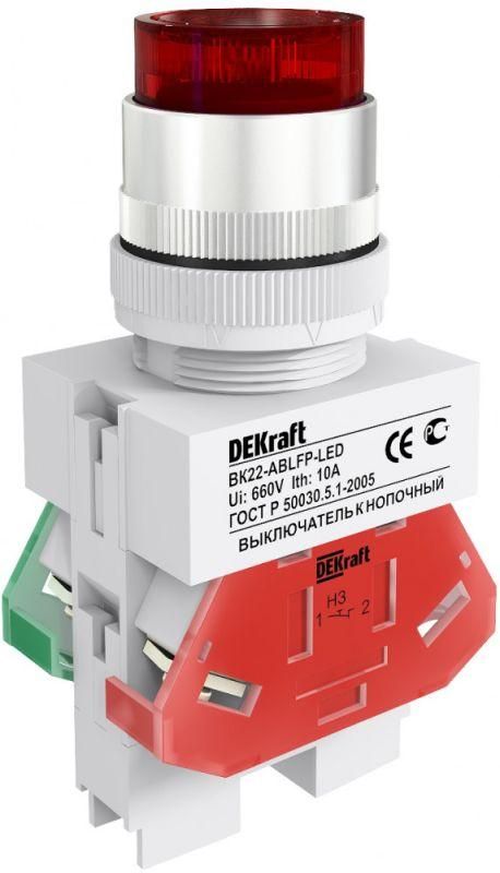 выключатель кнопочный led ablfp вк-22 d22мм 220в красн. dekraft 25027dek от магазина Штепсель и батарейка.