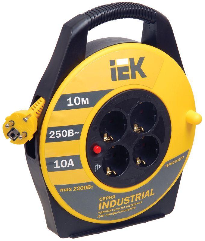 удлинитель на катушке 4х10м с заземл. 10а ip20 industrial ук10 3х1 термозащита iek wkp14-10-04-10 от магазина Штепсель и батарейка.