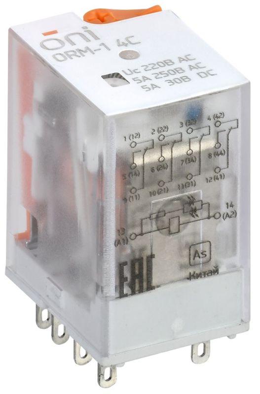 реле интерфейсное orm-1 4c 220в ac с led и тест. кнопкой oni orm-1-4c-ac220v-l-b от магазина Штепсель и батарейка.