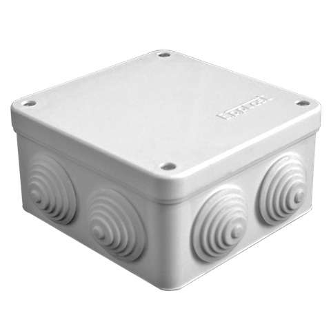 коробка распределительная оп 105х105х56мм ip54 7 выходов 4 гермоввода крышка на винтах сер. epplast 110042 от магазина Штепсель и батарейка.