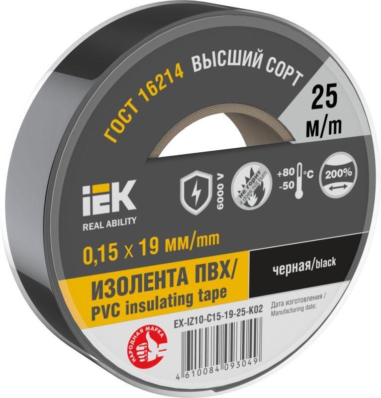 изолента 0.15х19мм (рул.25м) черн. iek ex-iz10-c15-19-25-k02 от магазина Штепсель и батарейка.