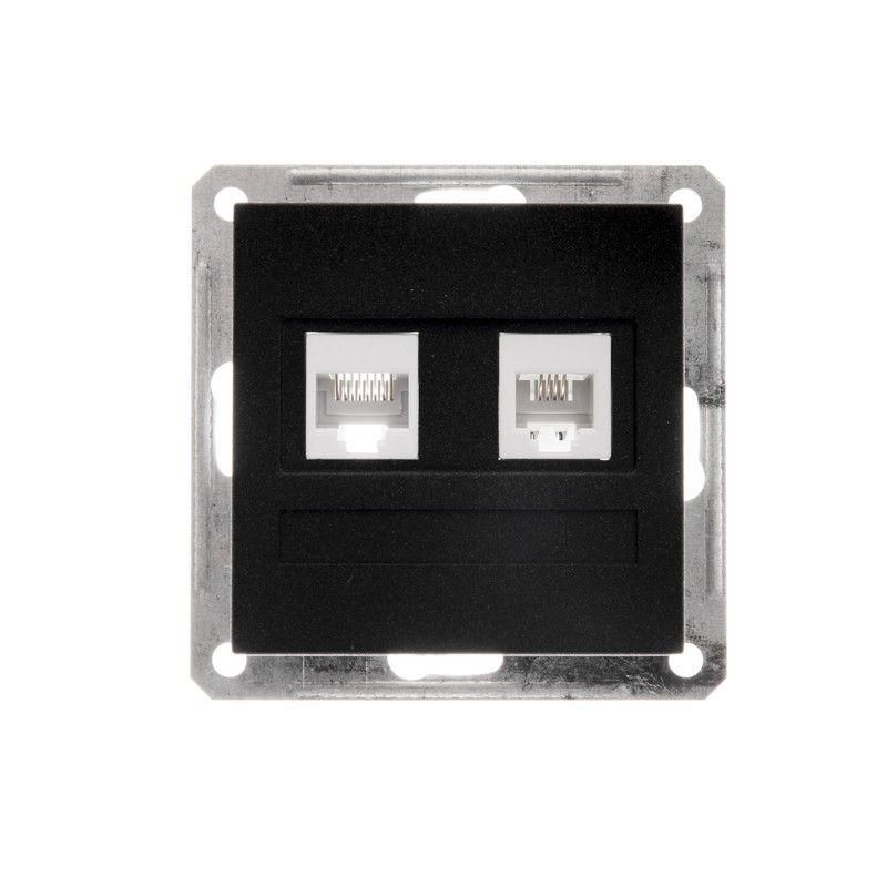 розетка компьютерная + телефонная 2-м сп w59 rj45 + rj11 кат.5e 1а механизм черн. бархат se rsi-251tk5e-6-86 от магазина Штепсель и батарейка.