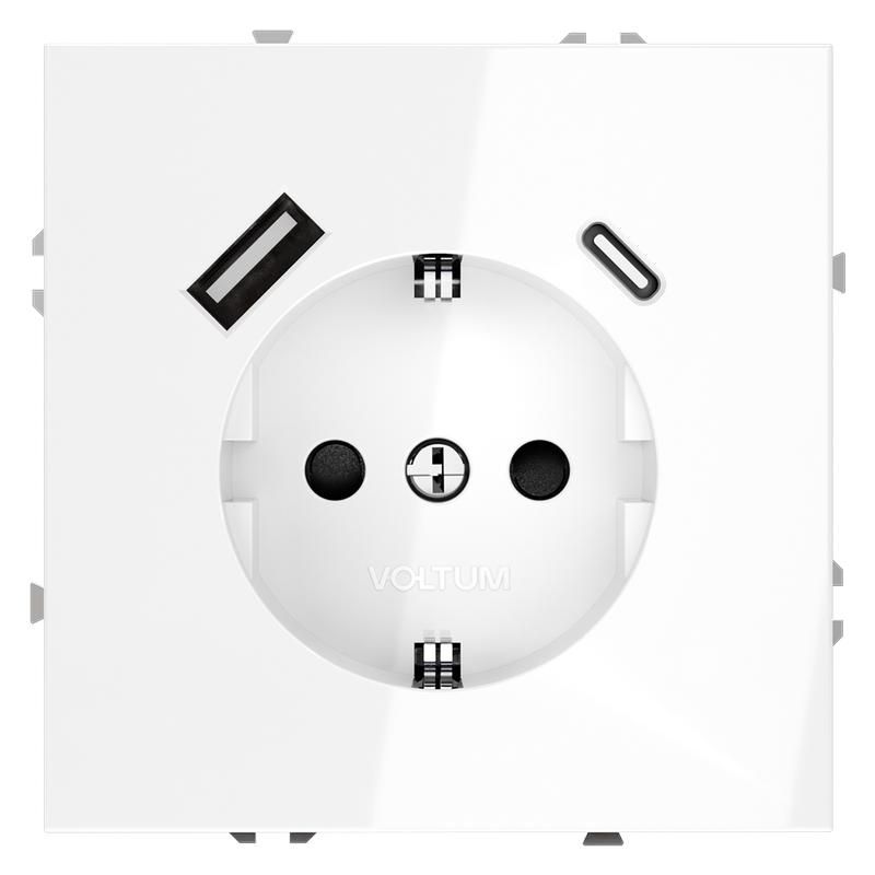 розетка 1-м сп s70 16а с usb тип a+с механизм с заземл. защ. шторки бел. глянцевый voltum vls040501 от магазина Штепсель и батарейка.