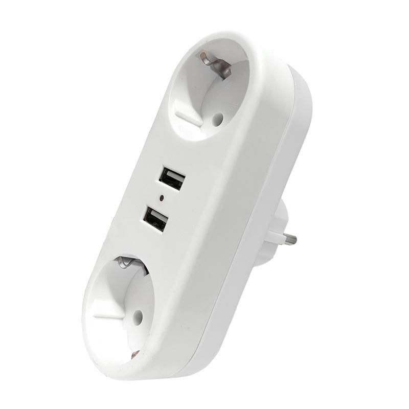 разветвитель 2-м плоский с заземл.16а 2usb а+а 2.4а 3500вт бел. domtok 2732 от магазина Штепсель и батарейка.