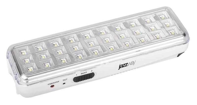 фонарь-светильник аккумуляторный accu9-l30-wh аварийный 30smd яркий 300лм 2ч/эконом 90лм 6ч 220в аккум. li-ion 3.7в 1.2а.ч бел. jazzway 5024533 от магазина Штепсель и батарейка.
