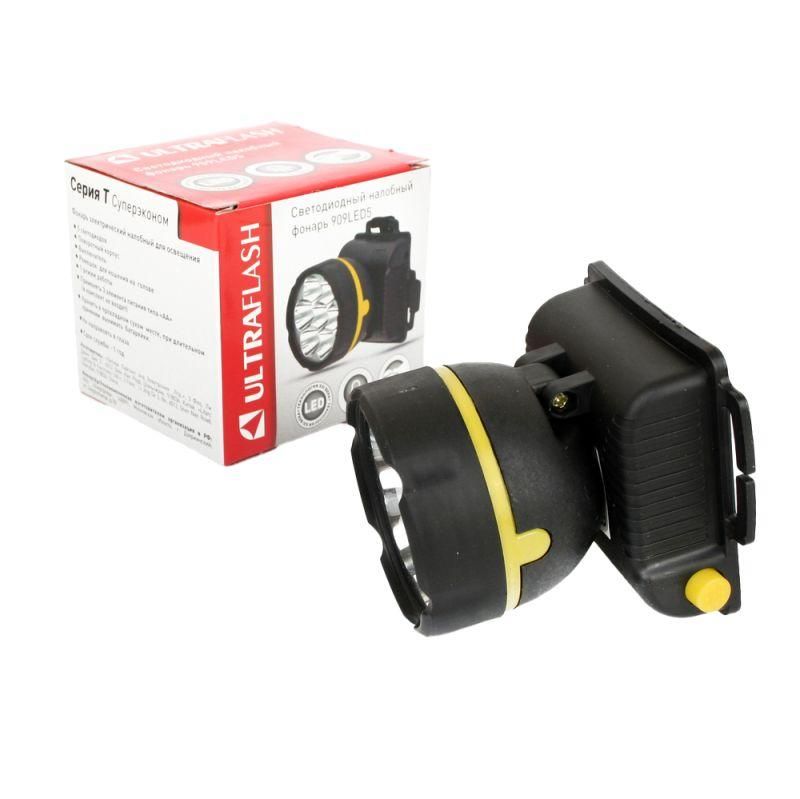 фонарь налобный 909led5 (5led 1 режим; 3хr6 черн.) ultraflash 11781 от магазина Штепсель и батарейка.