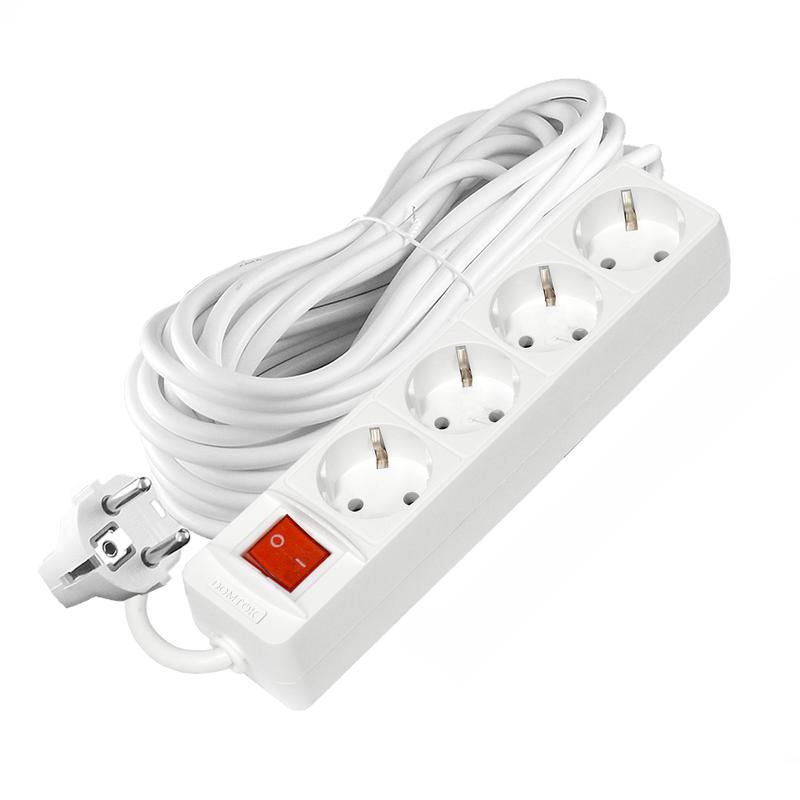 удлинитель 4х10м с заземл. 16а ip20 3х1 с выкл. бел. domtok 2405 от магазина Штепсель и батарейка.