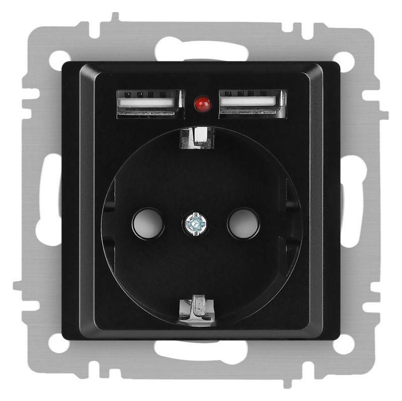 розетка accent 6-410-05 p+e schuko со шторками 16а-250в + 2хusb ip20 су антрацит intro б0063698 от магазина Штепсель и батарейка.