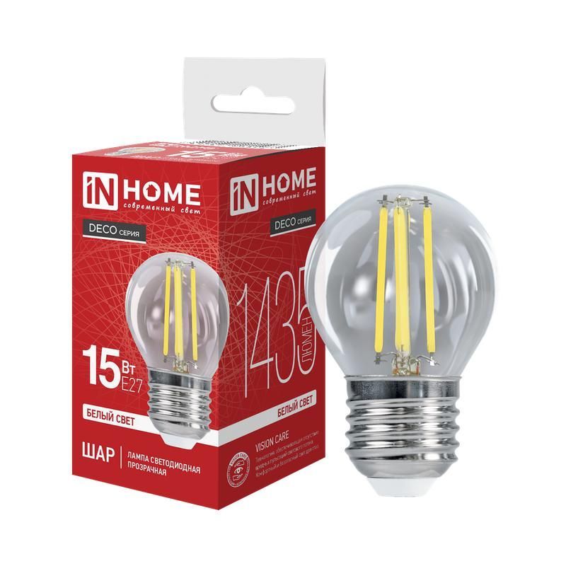 лампа светодиодная филаментная led-шар-deco шар прозрачная 15вт 230в e27 4000к 1435лм in home 4690612055985 от магазина Штепсель и батарейка.