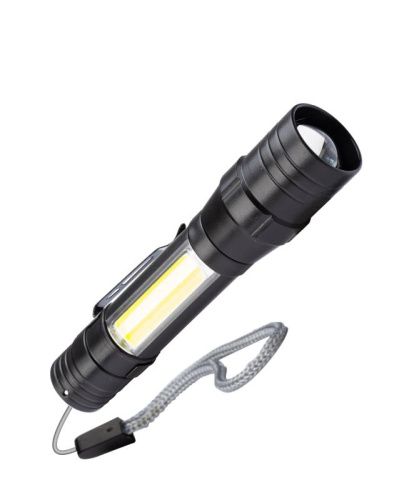 фонарь аккумуляторный ручной led 1вт + cob 5вт линза зум аккум. li-ion 18650 1а.ч usb-шнур abs-пласт от магазина Штепсель и батарейка.