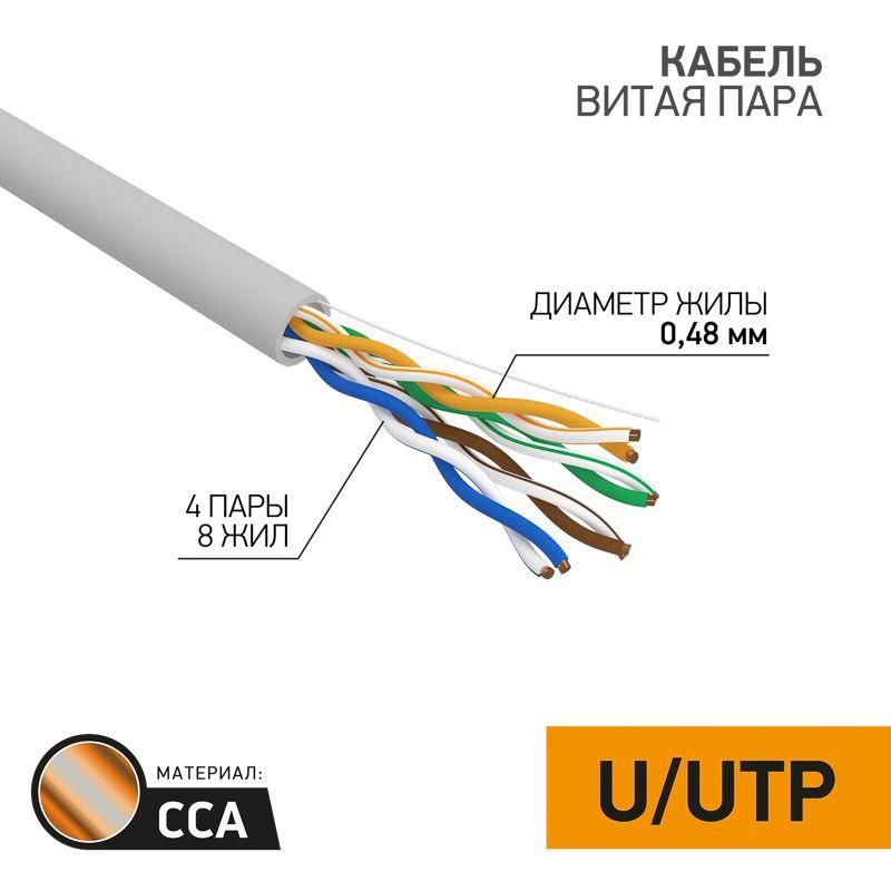 кабель витая пара u/utp кат.5e 4х2х24awg омедненный алюм. сер. (уп.305м) light proconnect 01-0043-2 от магазина Штепсель и батарейка.