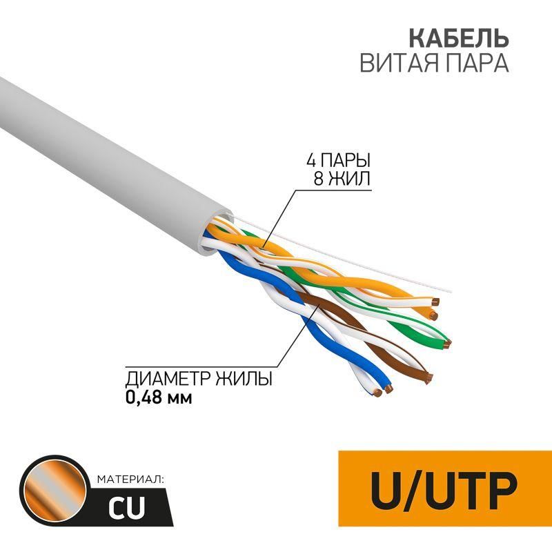 кабель витая пара u/utp кат.5e 4х2х24awg медь сер. (м) proconnect 01-0052 от магазина Штепсель и батарейка.